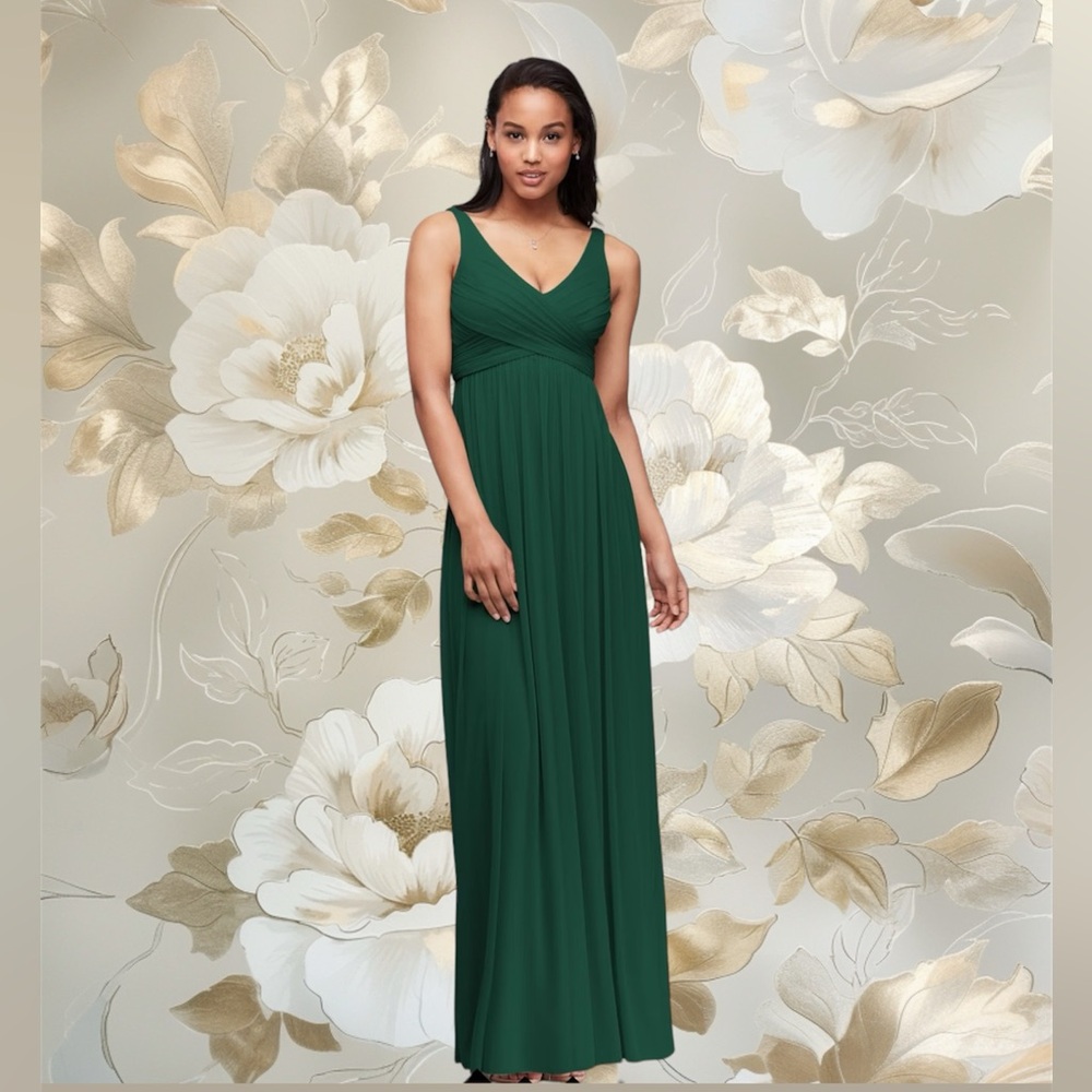 David's Bridal juniper Green V-Neck Sleeveless Chiffon Gown